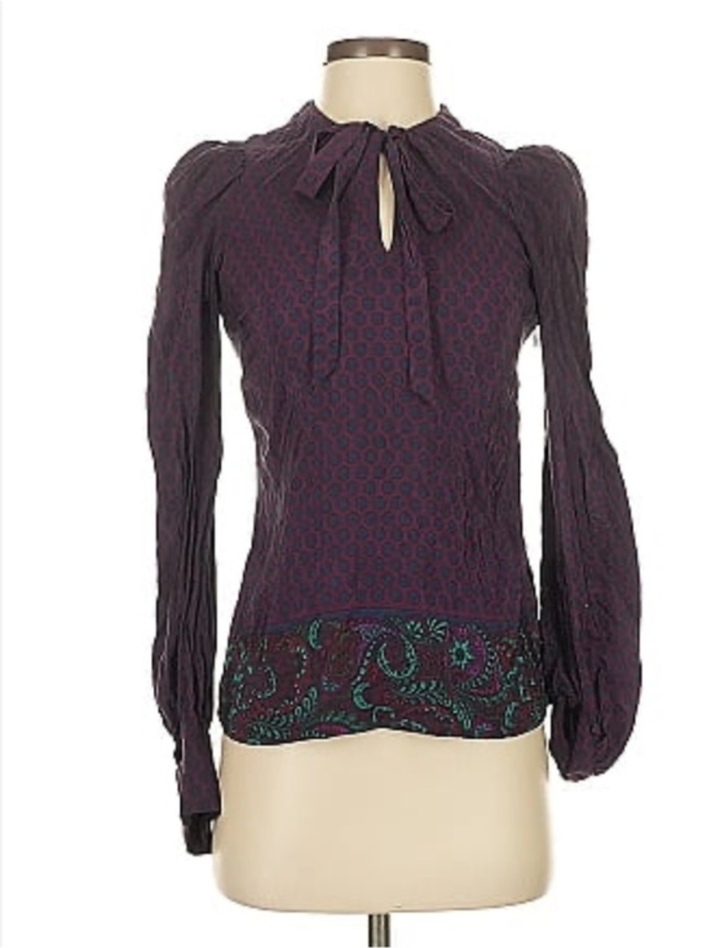 Tegan Silk Blouse Top Polka Dot Top Purple Navy